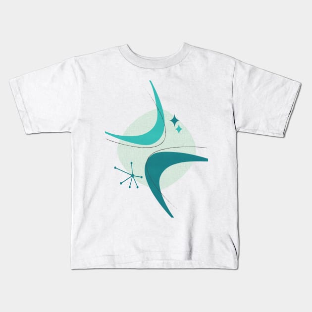 Retro Mid Century Modern Atomic Age 26 Aqua, Teal Kids T-Shirt by tramasdesign